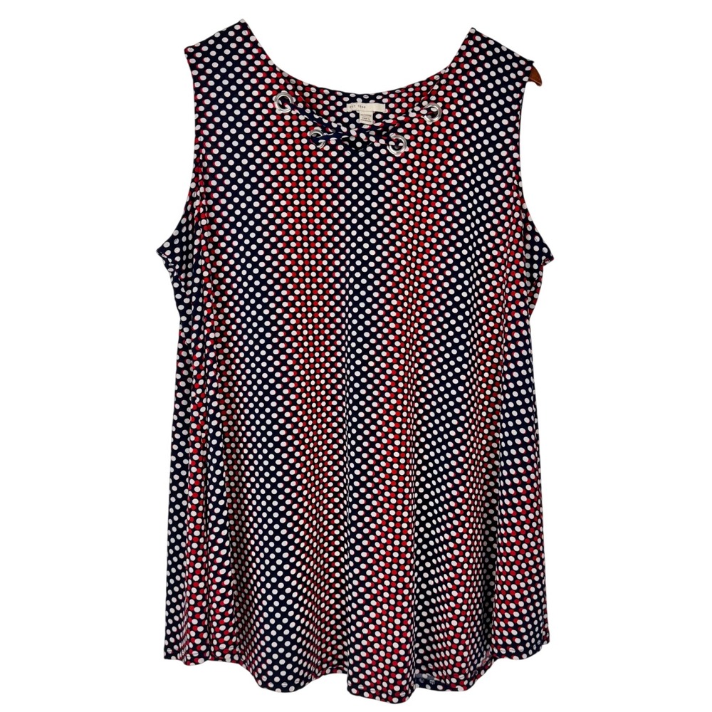 Est. 1946 Top Women 18/20W Navy Red Polka Dot Grommet Lace Up Nautical Patriotic